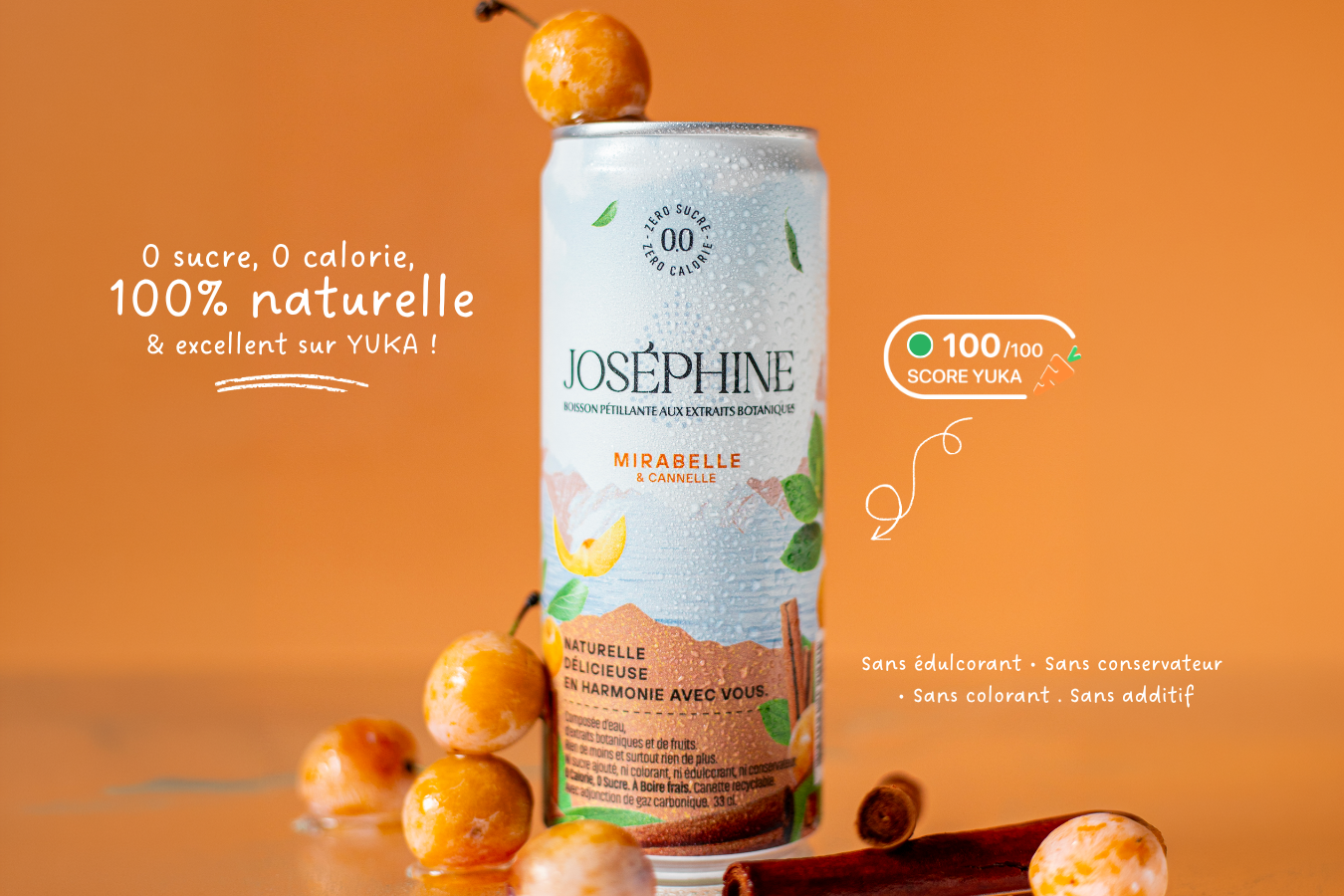 Boisson pétillante Joséphine Mirabelle & Cannelle, 0 sucre et 100 % naturelle